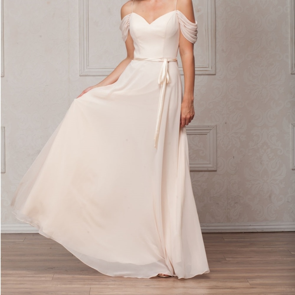 OFF THE SHOULDER PARTY PROM LONG DRESS AC824 CHAMP - Picture 4 of 5